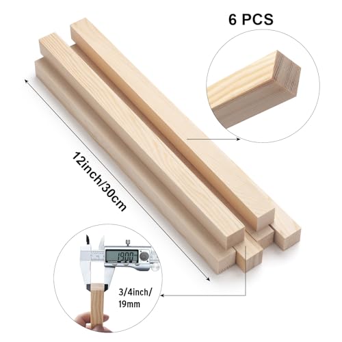 Square Wooden Dowel Rods, 6 PCS 3/4" x 12" Square Wood Dowel Rods Wooden Sticks for Crafts, Unfinished Hardwood Sticks Wood Strips for Woodworking, Crafting, Arts and DIYers, Home Decor, Model Making - size: 3/4"×12"-6PCS