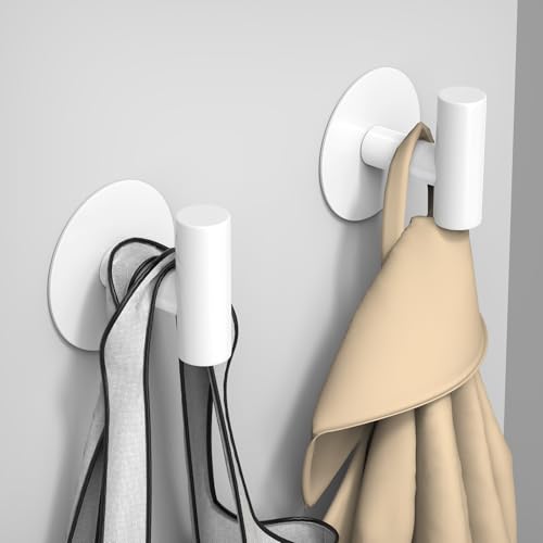 Heavy Duty Towel Hooks, Stainless Steel White Adhesive Hooks for Coat, Bags, Towels, Robes, Hats, Aprons – No Drill Bathroom, Kitchen, Hotel Wall Hooks (4 Pack) - color: White, size: Adhesive "T" Shape- 4 Pack