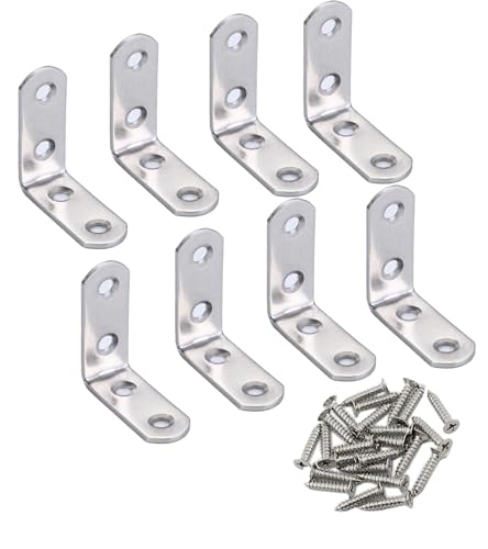 4 Pack Flat Mending Plate for Wood, Stainless Steel Straight Brackets Flat Repair Fixing Wood Brace Joining Plates Connector with Fixing Screws (8, L-Shaped Bracket 0.62*1.57 * 1.57in) - size: L-Shaped Bracket 0.62*1.57*1.57 in