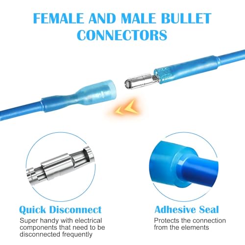 200PCS Heat Shrink Bullet Connectors Kit 22-10AWG, Waterproof Insulated Male & Female Wire Terminals Splice Crimp Connectors (12-10AWG,14-16AWG,18-22AWG), for Automotive Marine RV Home Wiring