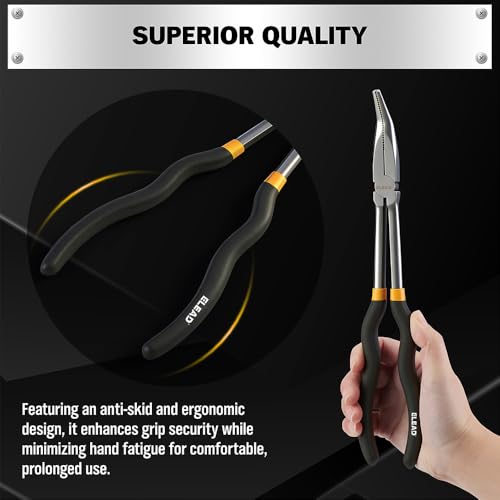 5-Piece 11 Inch Long Needle Nose Pliers Set with 4 Magnetic Plier Racks, Extra Long Reach Pliers Set, 45° & 90° Bent Needle Nose Pliers, Circle Nose and Diagonal Pliers for Tight Spaces - style: 5pcs Long Needle Nose