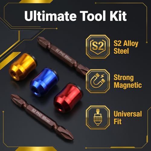 6 Pack Magnetic Screw Holder Rings &Screwdriver Bit Set, 1/4 Inch Hex Screwdriver Bit Holders for Impact Driver and Drill, Removable Screw Grippers for One-Handed Driving