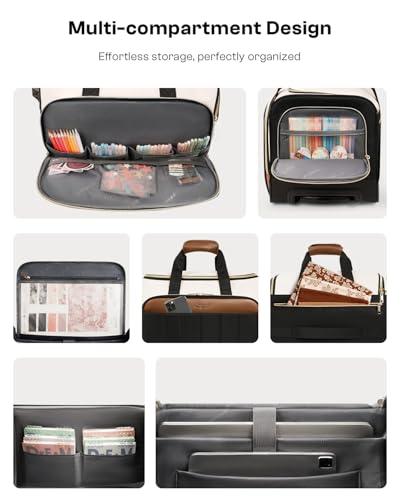 Arcoyard Rolling Craft Bag, Rolling Teacher Bag with Wheels, Beige Brown - color: Beige Brown