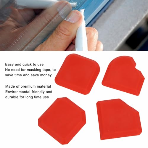 Caulking Tool Kit, 4Pcs Silicone Applicator Tool, Portable Sealant Scraper, Caulk Remover Tool Set for Glass Glue Smoothing Finishing Cleaning Sealing, Easy to Use, Red