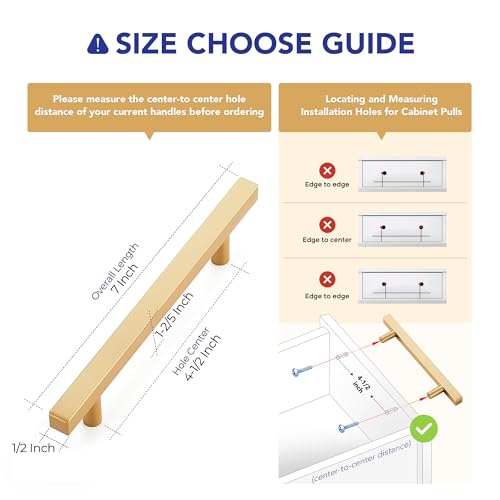 Ravinte Champagne Gold Handles Square Cabinet Hardware 4-1/2 Inch 10 Pack - size: 4-1/2" Hole Center