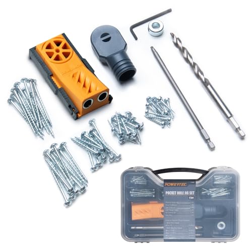 POWERTEC Pocket Hole Jig, Pocket Hole Accessories with Drill Bit, Stop Collar, Screw Kits, Dust Collector Adapter. Easily Adjustable Drill Guides for Wood Working Pocket-Hole Joints (71845) - style: Pocket Hole Jig Kit w/ Screws & Dust Adapter
