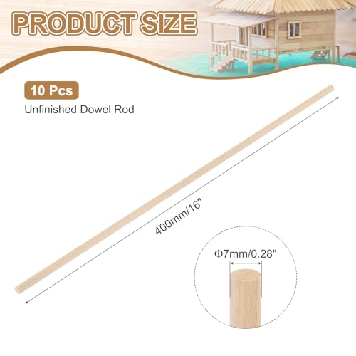 MECCANIXITY Wooden Dowel Rods,(7mm) 1/4 x 16 Inch Round Wooden Rod Unfinished Solid Wood Sticks Crafts Wand for Arts Decoration, Craft and DIY Projects Wand,Pack of 10 - size: (7mm)1/4 x 16 Inch