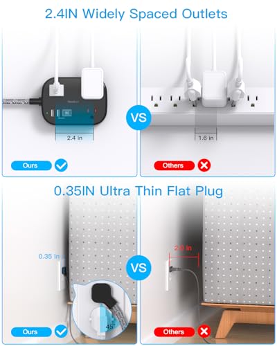 Cruise Essentials 2026,One Beat Travel Power Strip with USB C,Flat Plug 6ft - color: Black, size: 6Ft