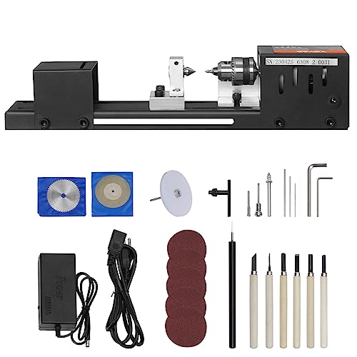 VEVOR Mini Lathe Machine, 2.76 in x 6.3 in, 24VDC 96W Mini Wood Lathe Tools Milling Machine Accessories, 7 Speeds 4220/5300/5650/6350/6660/7050/8450 RPM, for DIY Woodworking Wood Drill Rotary Tool - size: 2.76 in x 6.3 in