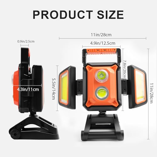Tresda 4000LM LED Work Light Rechargeable with Clamp, 40W Magnetic Work Light Battery Powered with 5 Light Modes, 350° Rotation, Portable Job Site Lighting for Construction Site,Workshop,Car Repairing - style: Magnetic Clamp Stand