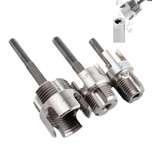 3Pcs PVC Pipe Threader Kit, 1/2, 3/4 and 1 Inch Pipe Thread Cutting Tool