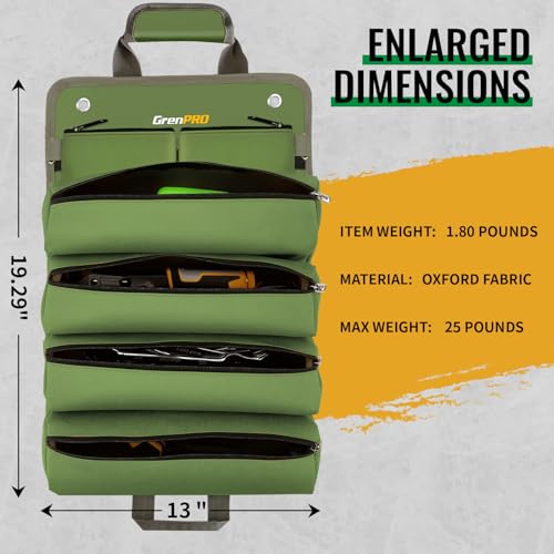 GrenPRO Roll Up Tool Bag With Detachable Pouches, Green - color: Green