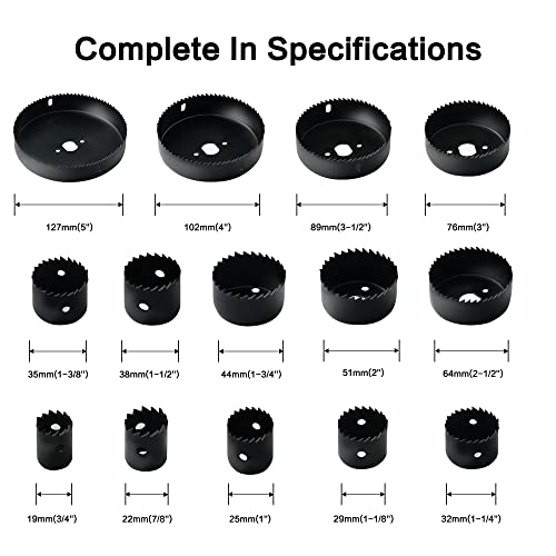 GMTOOLS Hole Saw Set, 19Pcs Hole Saw Kit with General Purpose 3/4" to 5"(19-127mm) Saw Blades, Mandrels, Drill Bits, Installation Plate, Hex Key with Storage Case, Idear for Wood, Plywood, PVC Board - style: Hole Saw 19pcs