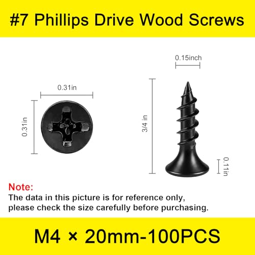 #7 x 3/4" Black Drywall Screws for Wood, Flat Head Self Tapping (100Pcs) - size: #7 x 3/4" (100Pcs)