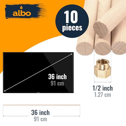 ALBO 1/2" x 36" Wooden Dowel Rods Set - 10 Pack Birch Natural Long Thin Craft Rods Furniture Parts Hangers Decor Hardwood Sanded Smooth Woodworking Material DIY Bulk Professional - size: 1/2" x 36" 10 Pcs