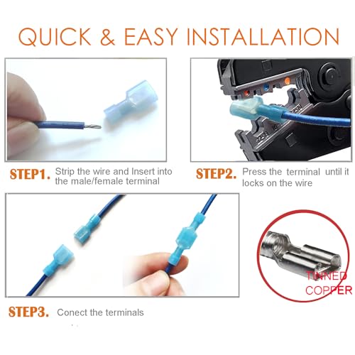 120pcs Male and Female Spade Connectors 24-10 Gauge Nylon Fully Insulated Wire Quick Disconnect Electrical Crimp Terminals Connector Assortment Set