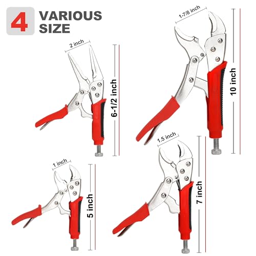 FASTPRO 4-Piece Locking Pliers Set with Heavy Duty Grip, Red - color: Red