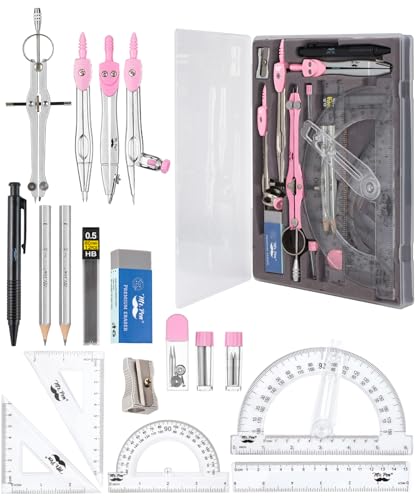 Mr. Pen- Geometry Set, 15 pcs, Pink, 6 Inch Swing Arm Protractor, Divider - color: Pink