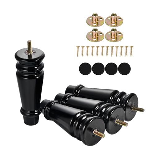 Maricome 6 Inch Round Furniture Legs Set of 4 Solid Black Rubber Wood - color: 6 Inch Black