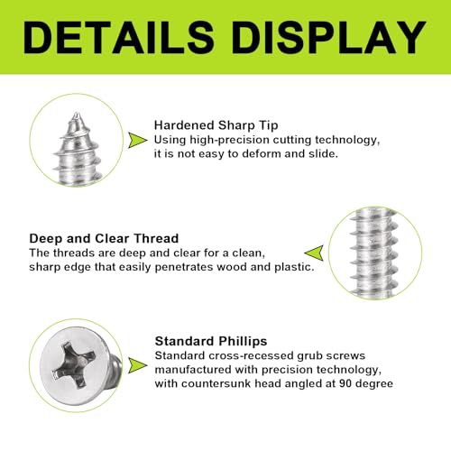 620Pcs M3 Small Wood Screws - 304 Stainless Steel Flat Head Short Screw Kit - color: Silver, size: #4--620PCS