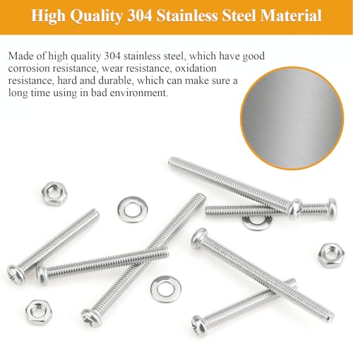 185 Pieces M4 x 30/35/40/45/50mm Machine Screws Nuts Washers Set, Sutemribor M4 Long Screws, M4 Phillips Pan Head Machine Screws Nuts Washers Assortment Kit, 304 Stainless Steel, Fully Threaded - size: M4 x 30-50mm, style: Phillips Pan Head