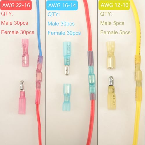 Feggizuli 130pcs Heat Shrink Bullet Wire Connectors Kit, Waterproof Bullet Terminals Connectors Female & Male Wire Crimp Terminals, Marine Grade Bullet Terminals