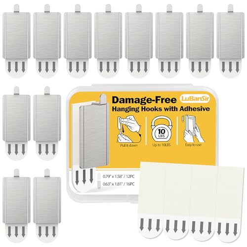 LuBanSir 12 Pack Picture Hanging Hooks with 16 Strips for Small Photos