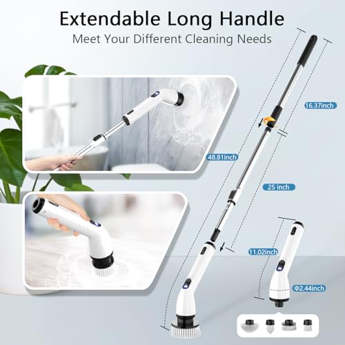 TUYU Electric Spin Scrubber,8 Replaceable Brush Heads for Home - color: Grey White