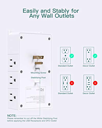 Addtam Outlet Extender with 12 AC Outlets and 3 USB Ports (1 USB-C), White - color: White, size: 1c2a No Pd