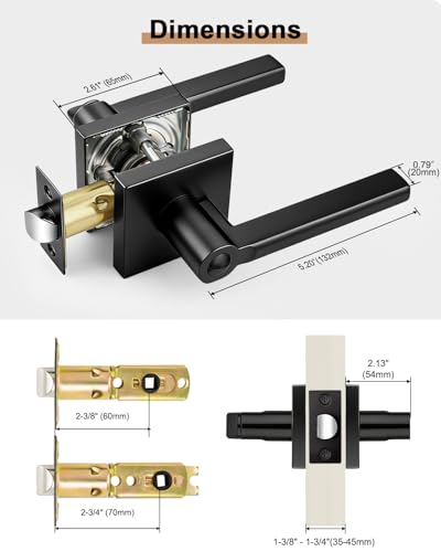 Probrico Interior Door Handles with Lock, Matte Black Privacy Levers for Bedroom Bathroom, Heavy Duty Square Reversible Lockset, 10 Pack - color: Matte Black