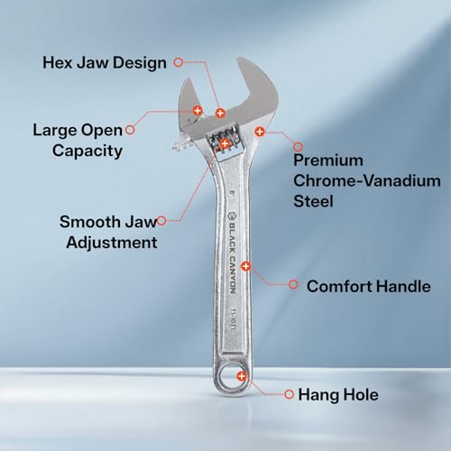 BLACK CANYON Adjustable Wrench 12 Inch, Wide Jaw Spanner with Imperial and Metric, Premium Chrome Forged Steel for Automotive Plumbing, Household Repairs and DIY - size: 12 in