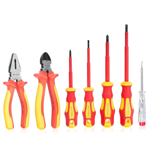 BILITOOLS 1000V Insulated Electrician Screwdriver & Pliers Set - 7pcs Electrical Tools Kit with Magnetic Phillips, Slotted Screwdrivers, VDE & GS Certified - color: 7pc Screwdriver & Pliers Set, size: Insulated Screwdriver Set