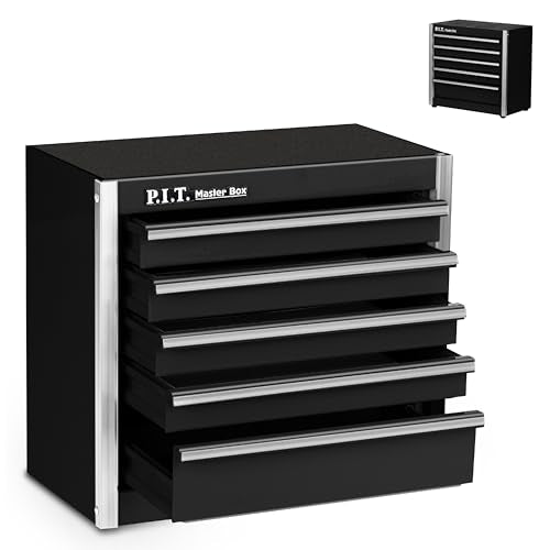 P.I.T. Mini Tool Box,Small Metal Toolbox Organizer with 5 Drawers,Black | 8.6"W X 4.6"D Cute Size,Q235 Steel,Magnetic Locking Mechanism,PVC Drawer Liners - color: Black, size: 5-Drawer