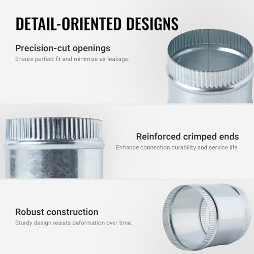 5 Inch Round Galvanized Steel Duct Connector - Metal Ventilation Pipe Coupler - Dryer Vent Hose Extension - HVAC Ducting Coupling for Straight Connection - size: 5 Inch