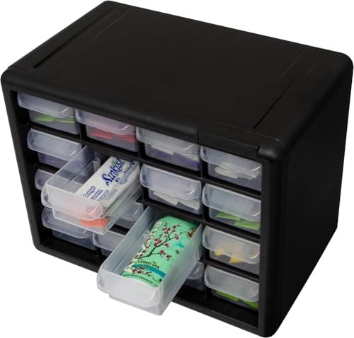 Akro-Mils 16-Drawer Plastic Storage Cabinet, 10.5"W x 6.5"D x 8.5"H, Black - color: Black, size: 16 Drawer, style: 1 Pack