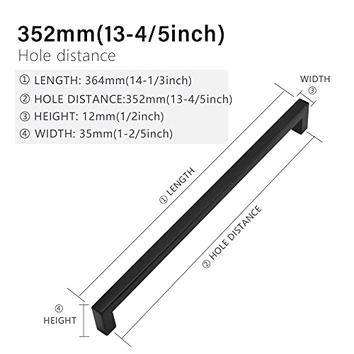 5 Pack | 13-4/5 Inch Hole Centers, Black Square Bar Cabinet Handles, Stainless Steel Kitchen Cupboard Pulls, Drawer Hardware, 352mm Hole Centers - size: 13-4/5 inch Hole Centers(352mm)