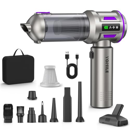 Yomile Mini Vacuum Cleaner, 2 in 1 27000PA Brushless Car Vacuum Air Duster 9000mAh Battery Air Blower Wireless Handheld Vacuum for Car,Office and Home - color: Dark Purple
