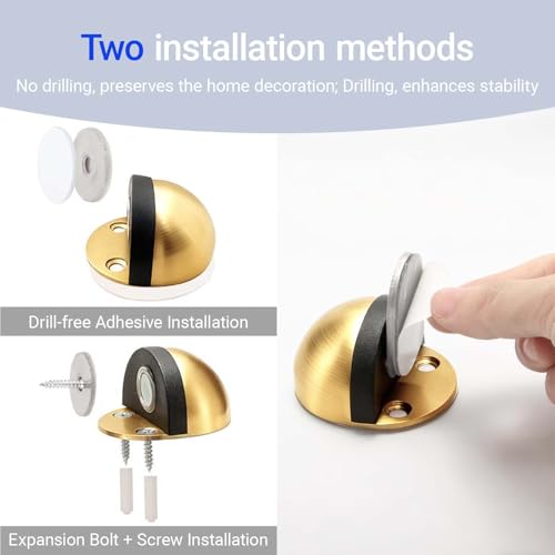 4 Pack Magnetic Door Stopper, Stainless Steel Floor Door Stopper Stoppers for Bottom of Door, Self Adhesive No Drill with Screws, Door Holder to Keep Door Open