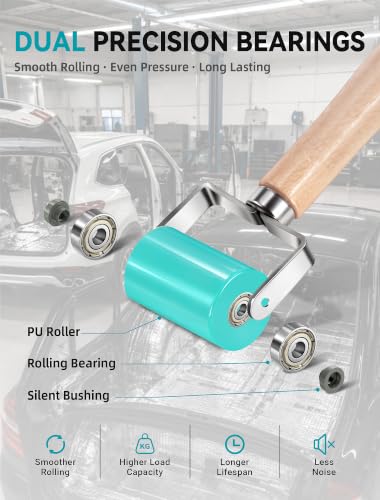 Upgraded Sound Deadening Roller, Dual Bearing PU Seam Roller for Car Audio - color: Turquoise