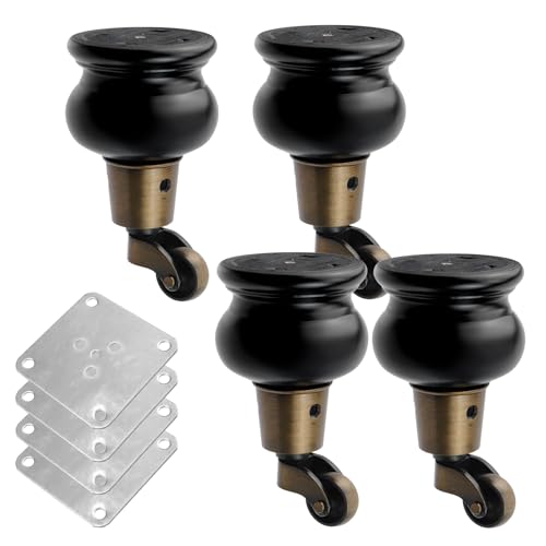 4.72" Height Wooden Furniture Legs with Furniture Casters, Black - color: Black, size: Height: 4.72"