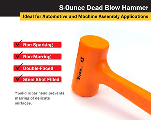 Titan 63008 8oz Dead Blow Hammer with Steel Shot Filled Head, Spark & Rebound Resistant, 10.5" Non-slip Diamond Textured Handle - size: 8oz
