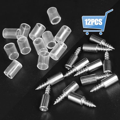 12pcs Screw in Shelf Pins with Anti-Slip Clear Sleeve, Nickel Plated Shelf Pegs Cabinet Shelf Holders Shelf Support Pegs, Small Shelf Brackets Phillips Head Pegs for Shelves - color: Clear Sleeve