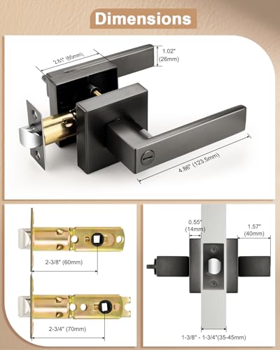 Probrico Interior Privacy Door Lever Handles with Lock, Gunmetal Black 10 Pack Bedroom & Bathroom Zinc Alloy Lockset - color: Gunmetal Black