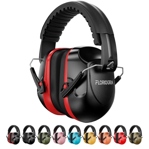 Floriogra Noise Reduction Ear Muffs, NRR 34dB Ear Protection, Hearing Protection Noise Cancelling Headphones for Adults Kids Autism, Shooting Ear Protection for Gun Range, Mowing, Construction - color: Red