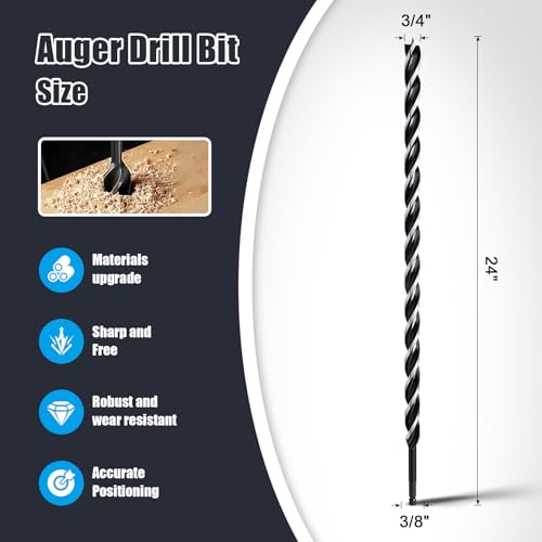 3/4" x 24" Auger Drill Bit for Wood,Hex Shank Tri Flute Drill Bit - size: 3/4"x24"