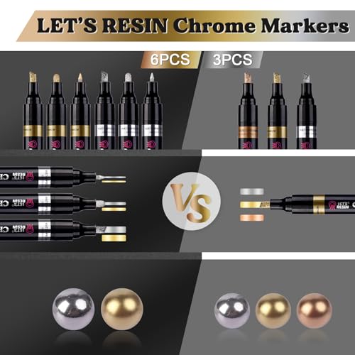LET'S RESIN 6Pcs Mirror Chrome Markers,3 Sizes Shiny Chrome Paint Pen - size: 1 Count (Pack of 6)