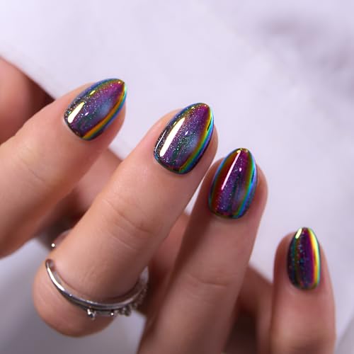 CurvLife Extra Short Almond Press On Nails, Neon Eclipse Cat Eye, Soft Gel - color: A2 - Neon Eclipse