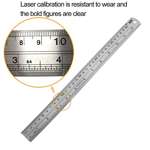 YouOKLight Stainless Steel Ruler 2-Pack, 12 Inch & 30 cm Metal Ruler Dual Scale, Flexible Yet Durable Metric and Imperial for Drawing, Engineering, Sewing, School, Office – Silver