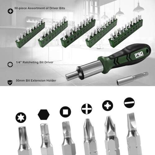Prostormer 259-Piece Tool Kit, Household Essential Tool Set, Green - color: Green