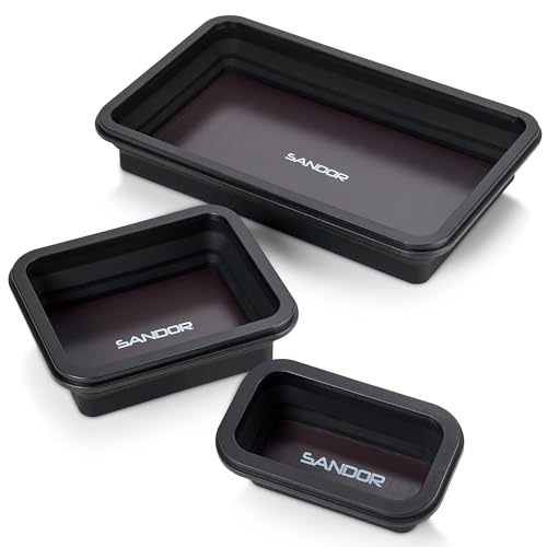 Collapsible Magnetic Parts Tray Set - 3 Different Size Tool Trays - Black - color: Black